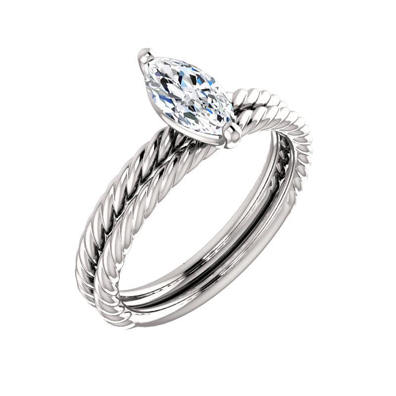 The Lacey Marquise Lab Diamond Engagement Ring Rope Solitaire Setting White GoldWith Matching Band