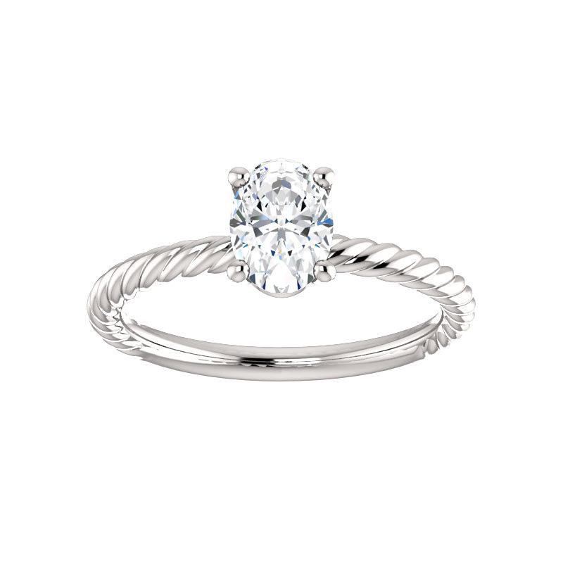 The Lacey Oval Moissanite Engagement Ring Rope Solitaire Setting White Gold