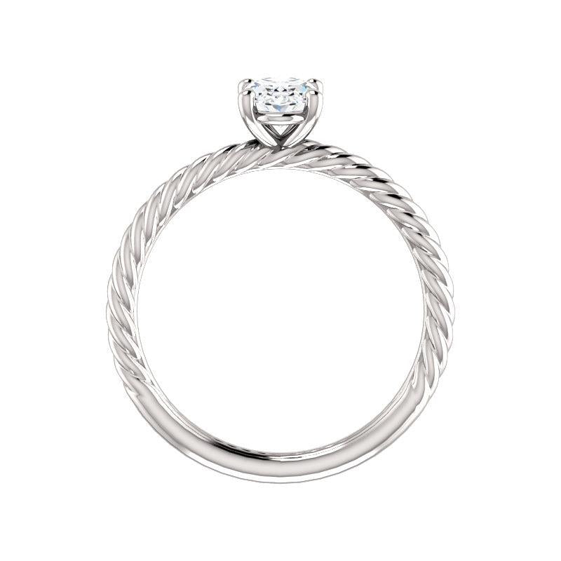 The Lacey Oval Moissanite Engagement Ring Rope Solitaire Setting White Gold Side Profile