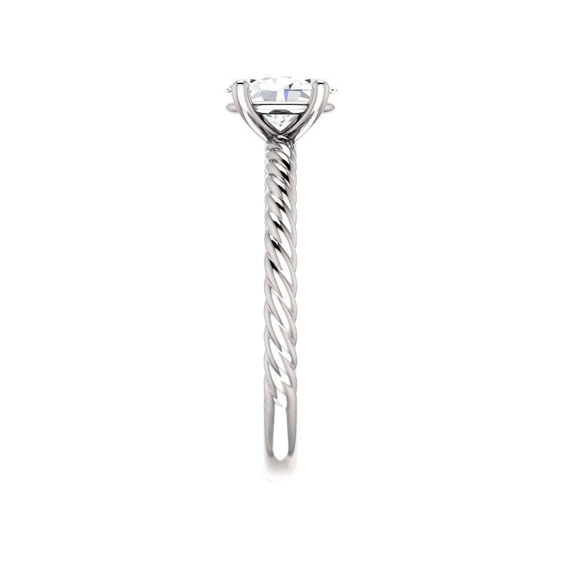 The Lacey Oval Moissanite Engagement Ring Rope Solitaire Setting White Gold Band Profile