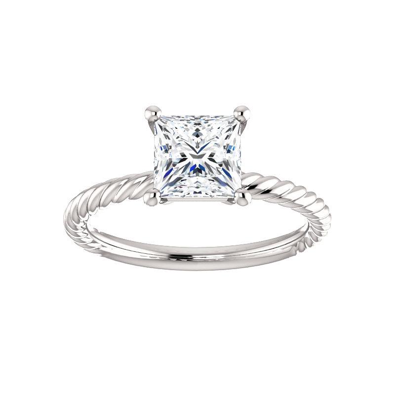 The Lacey Princess Moissanite Engagement Ring Rope Solitaire Setting White Gold