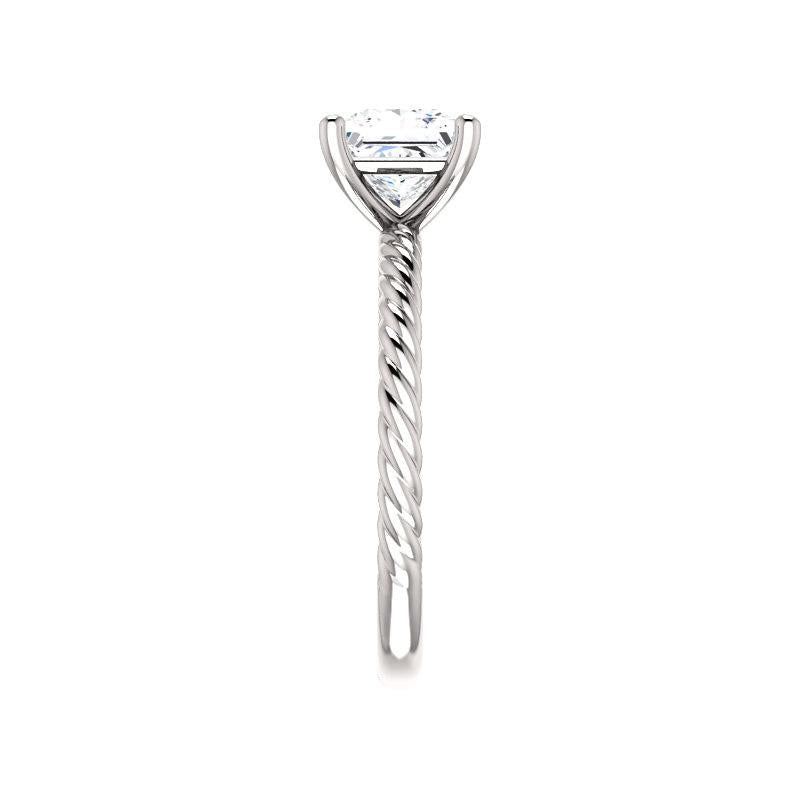 The Lacey Princess Moissanite Engagement Ring Rope Solitaire Setting White Gold Band Profile