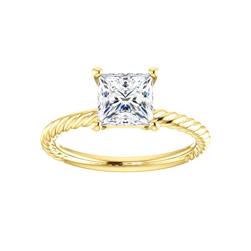 The Lacey Princess Moissanite Engagement Ring Rope Solitaire Setting Yellow Gold
