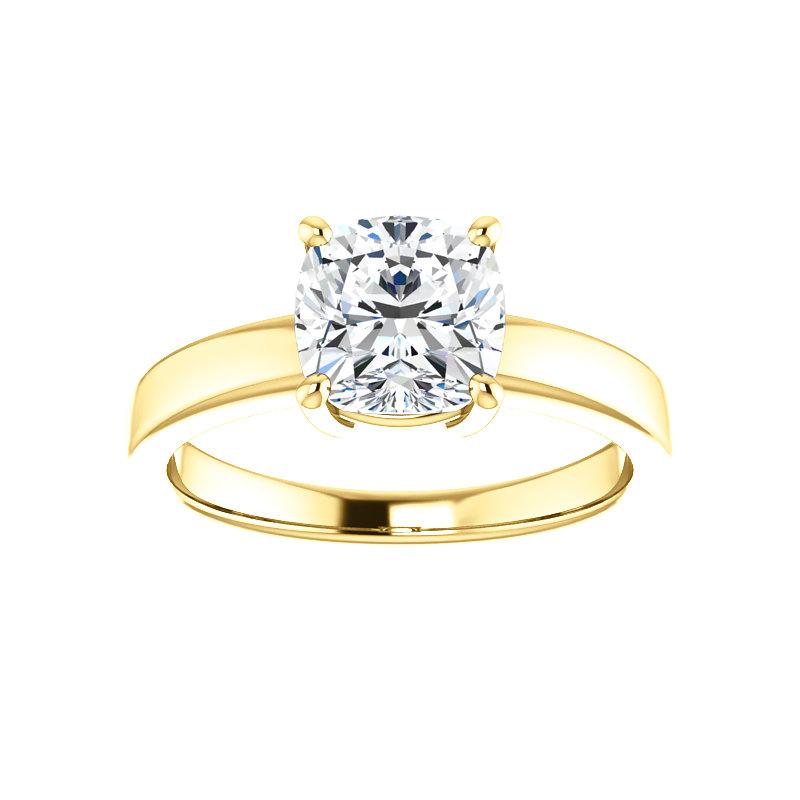 The Jamie Cushion Moissanite Engagement Ring Solitaire Setting Yellow Gold