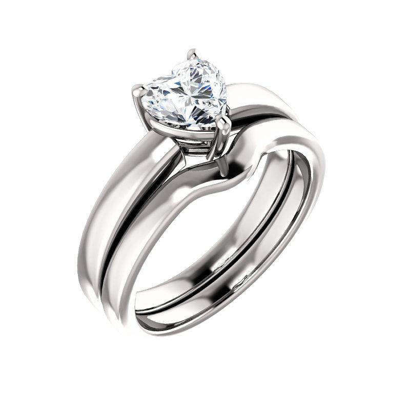 The Jamie Heart Moissanite Engagement Ring Solitaire Setting White Gold With Matching Band