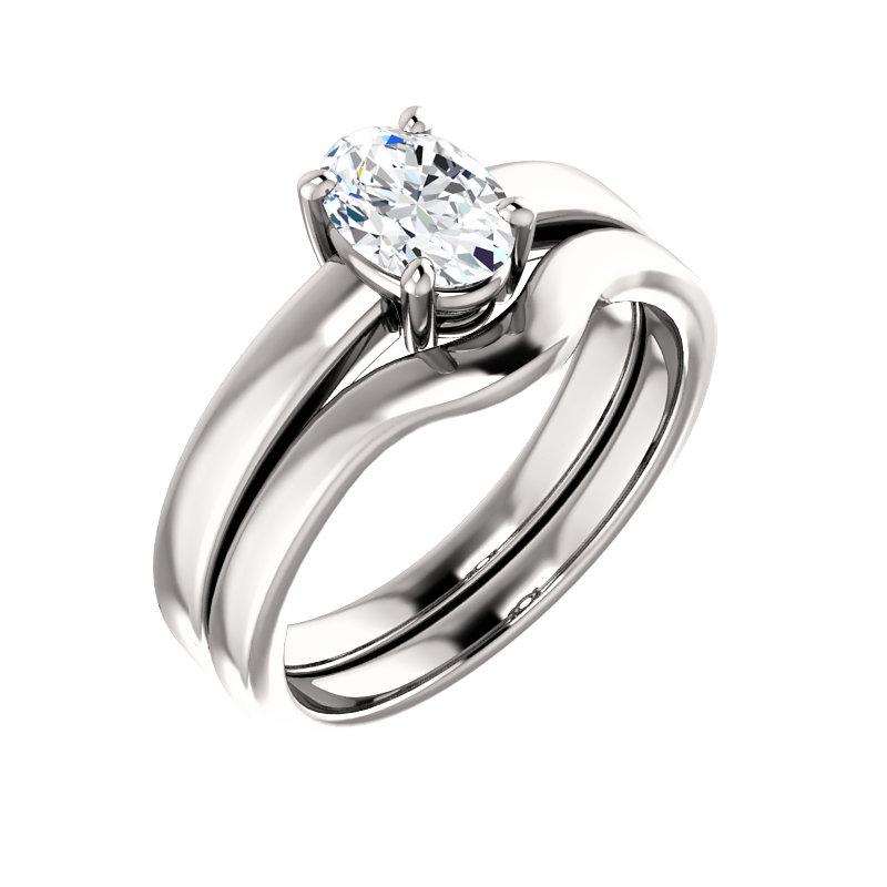 The Jamie Oval Lab Diamond Engagement Ring Solitaire Setting White Gold With Matching Band