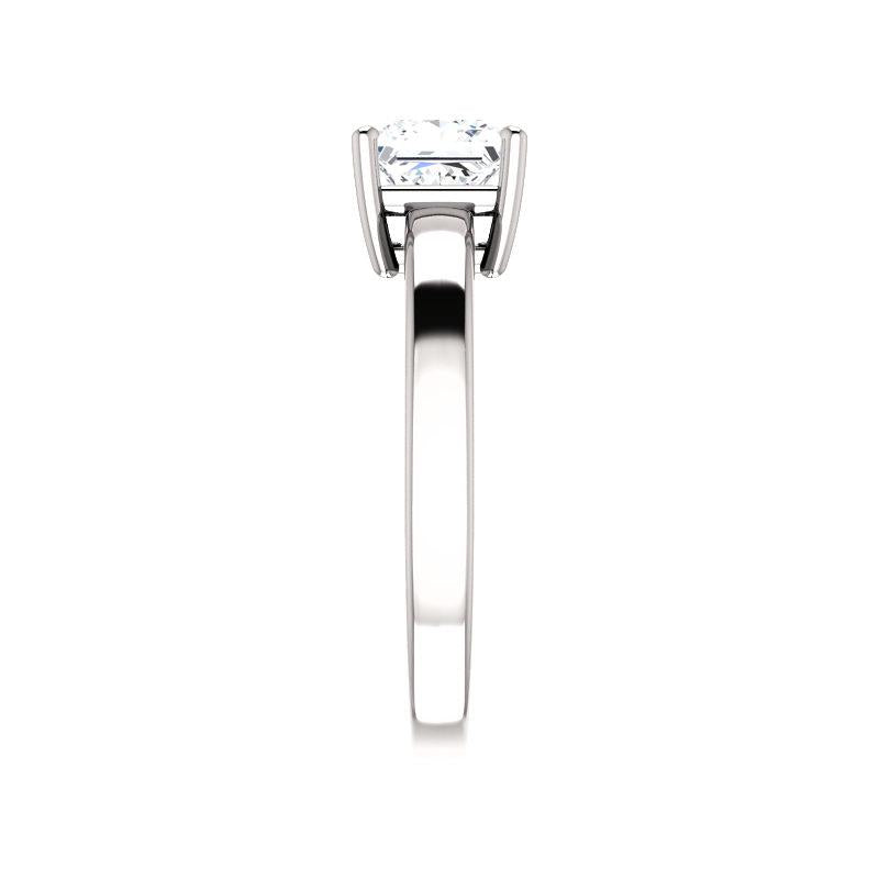 The Jamie Princess Moissanite Engagement Ring Solitaire Setting White Gold Band Profile