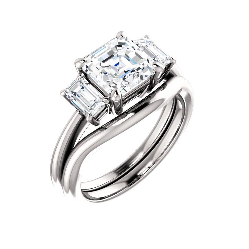 The Letitia Asscher Moissanite Engagement Ring Solitaire Setting White Gold With Matching Band