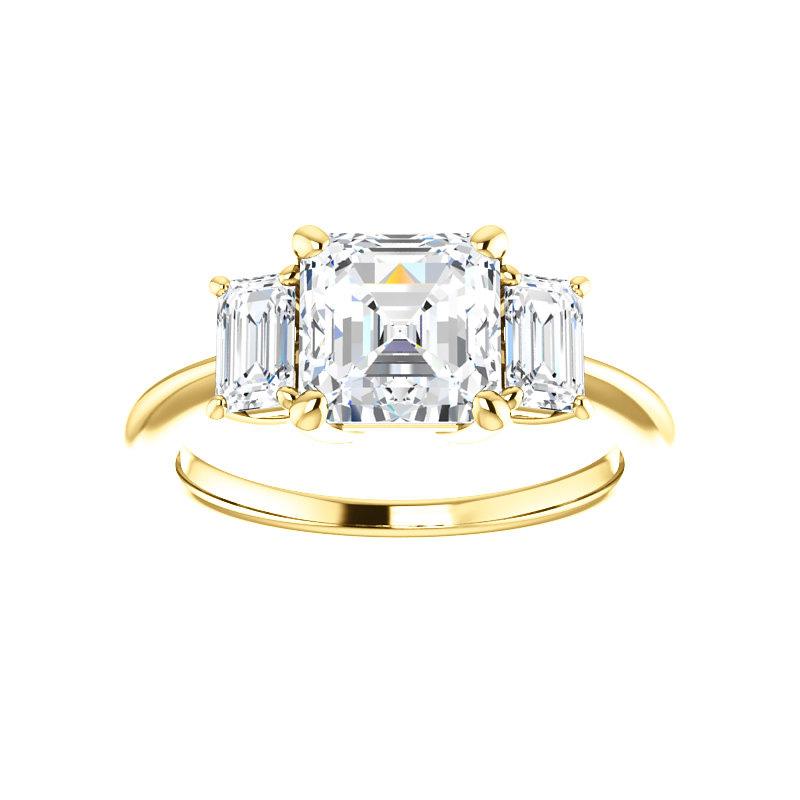 The Letitia Asscher Moissanite Engagement Ring Solitaire Setting Yellow Gold