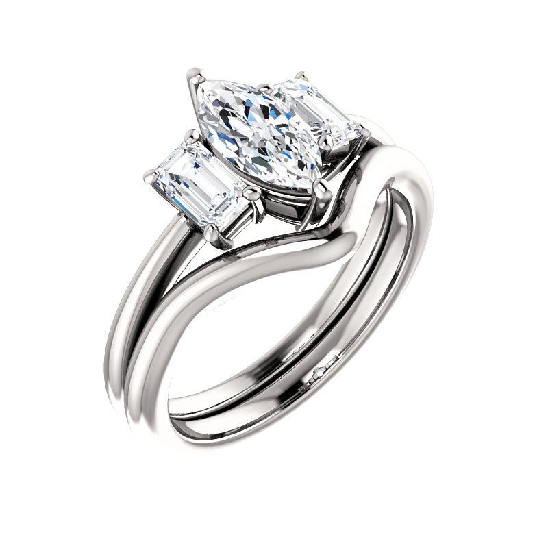 The Letitia Marquise Moissanite Engagement Ring Solitaire Setting White Gold With Matching Band