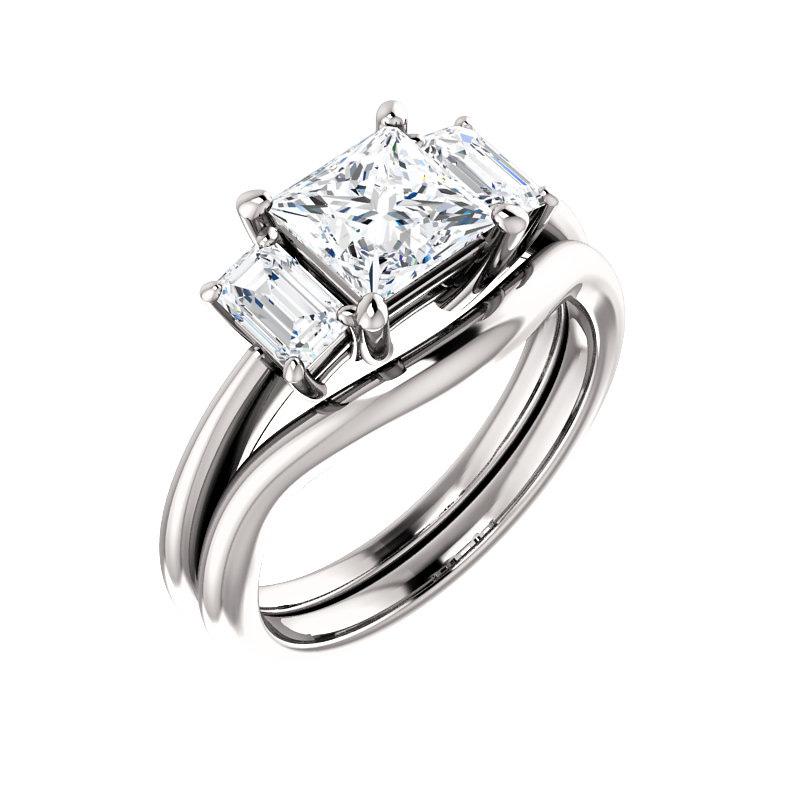 The Letitia Princess Moissanite Engagement Ring Solitaire Setting White Gold With Matching Band