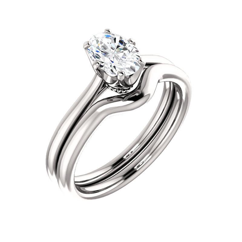The Denice Oval Moissanite Engagement Ring Rope Solitaire Setting White Gold With Matching Band
