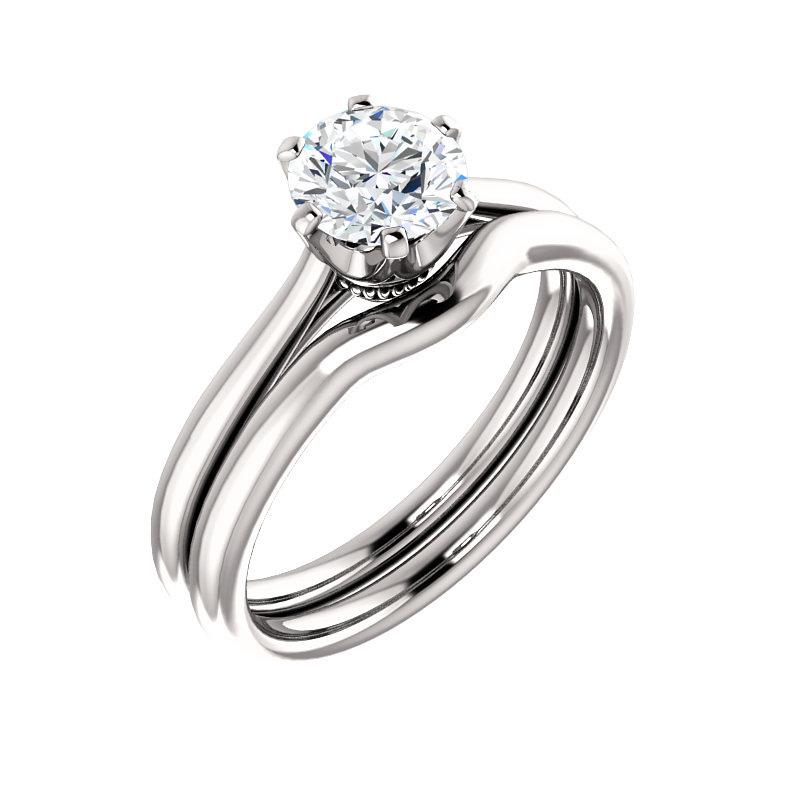 The Denice Round Lab Diamond Engagement Ring Rope Solitaire Setting White Gold With Matching Band