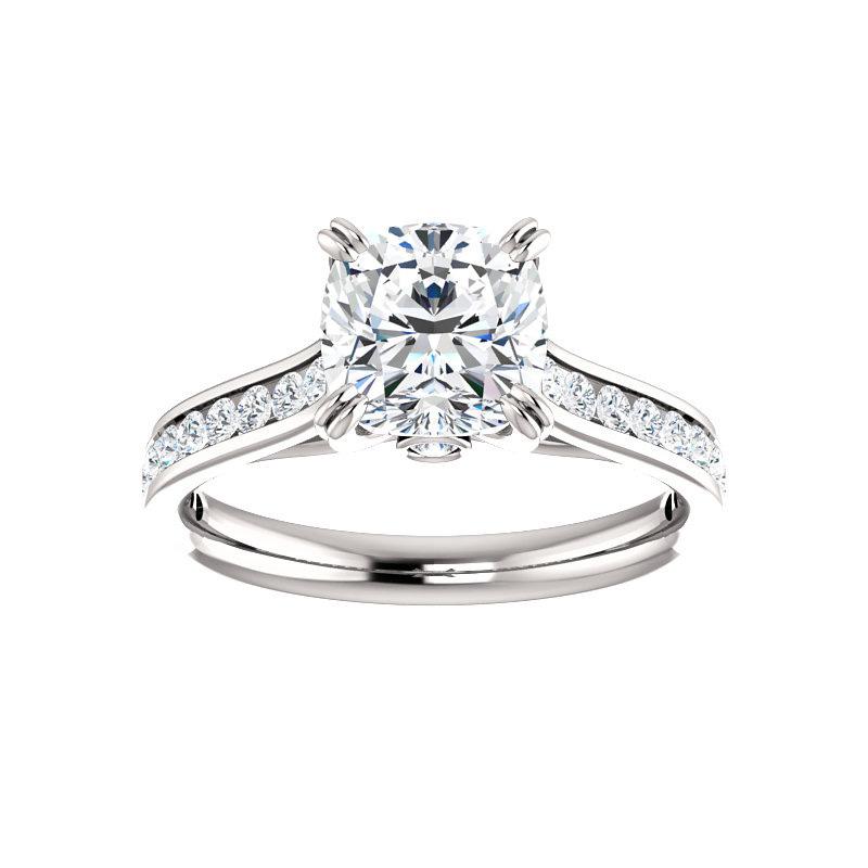 The Tracee Moissanite cushion engagement ring solitaire setting white gold