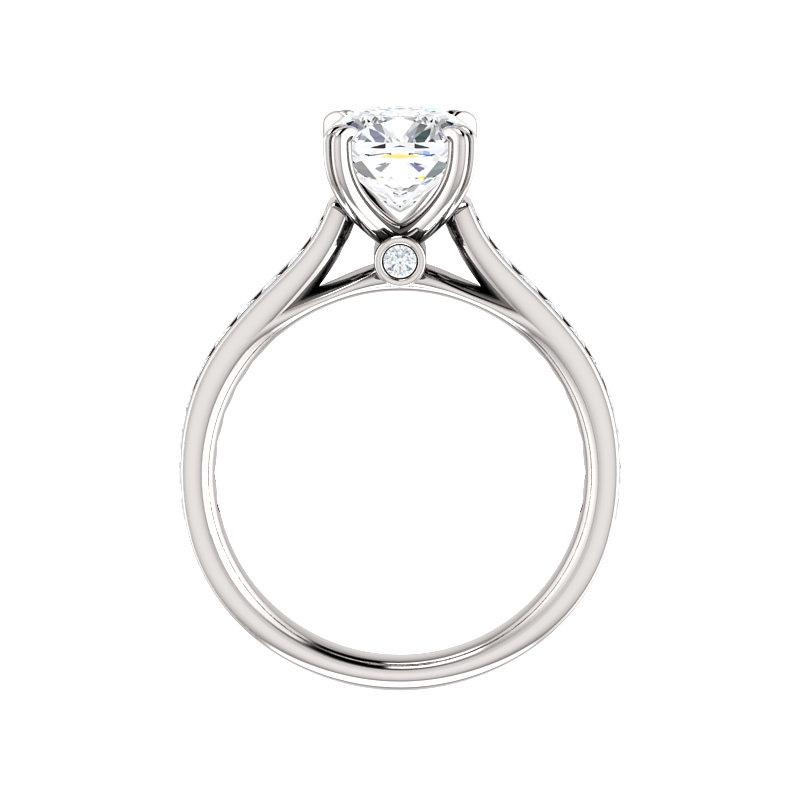 The Tracee Moissanite cushion engagement ring solitaire setting white gold side profile