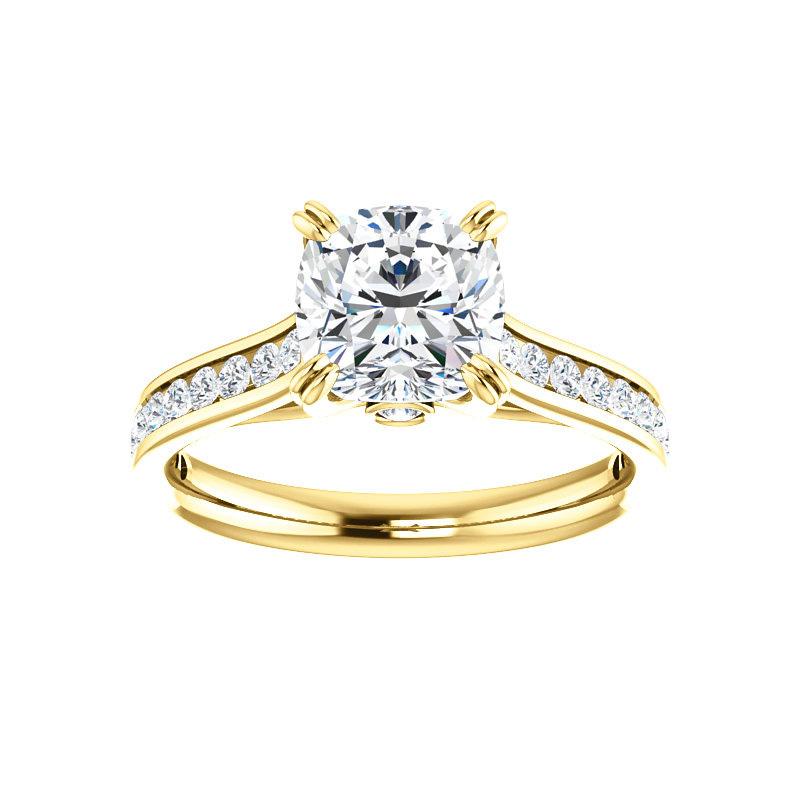 The Tracee Moissanite cushion engagement ring solitaire setting yellow gold