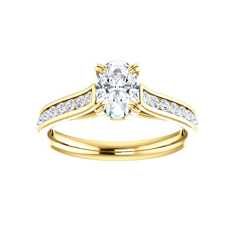 The Tracee Moissanite oval moissanite engagement ring solitaire setting yellow gold