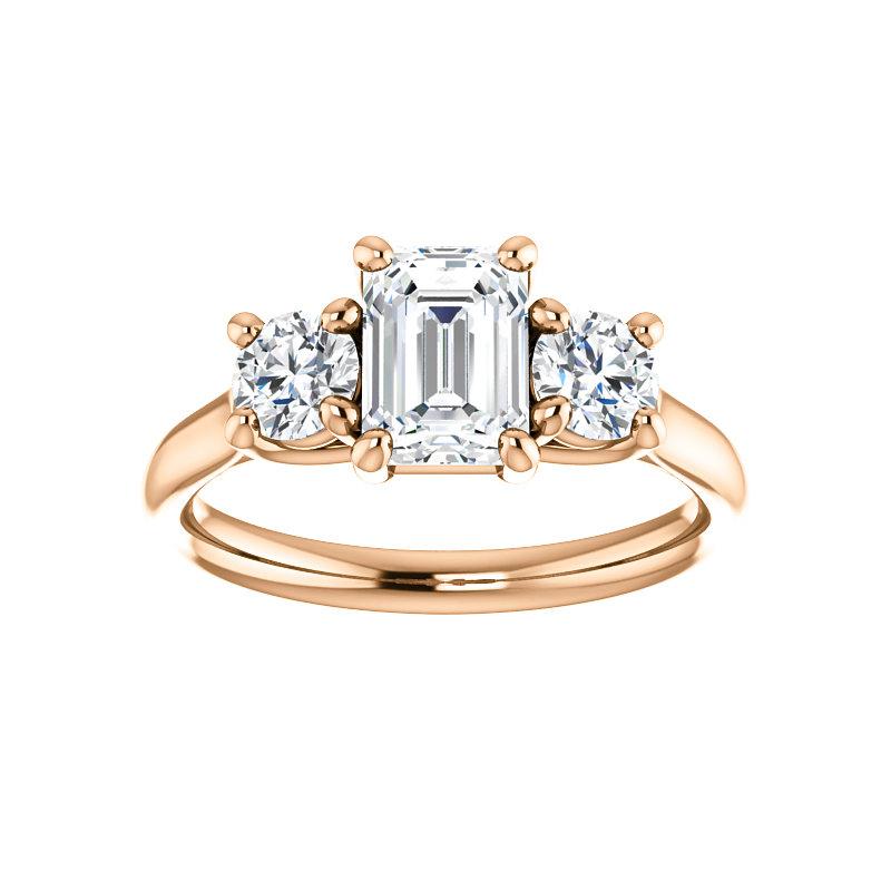 The Meghan Emerald Moissanite Engagement Threestone Ring Setting Rose Gold