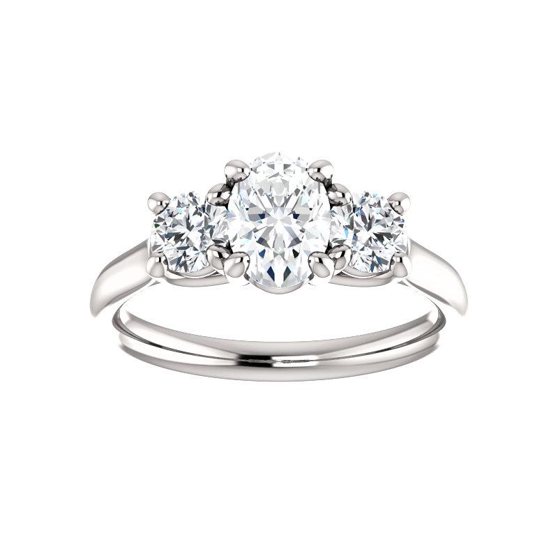 The Meghan Oval Moissanite Engagement Threestone Ring Setting White Gold