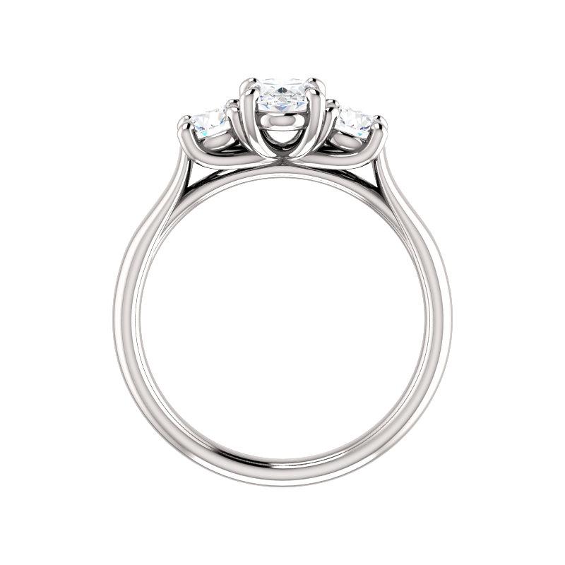 The Meghan Oval Moissanite Engagement Threestone Ring Setting White Gold Side Profile