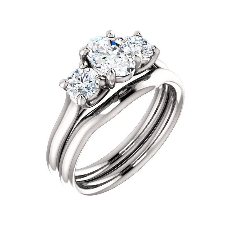 The Meghan Oval Moissanite Engagement Threestone Ring Setting White Gold With Matching Band