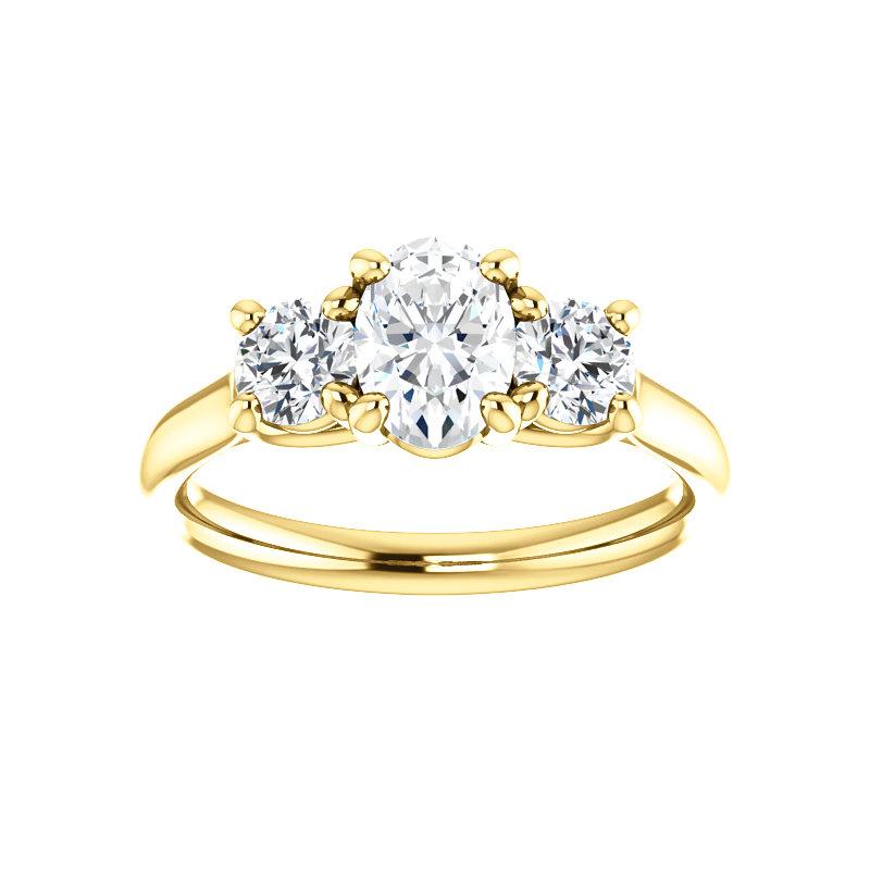 The Meghan Oval Moissanite Engagement Threestone Ring Setting Yellow Gold