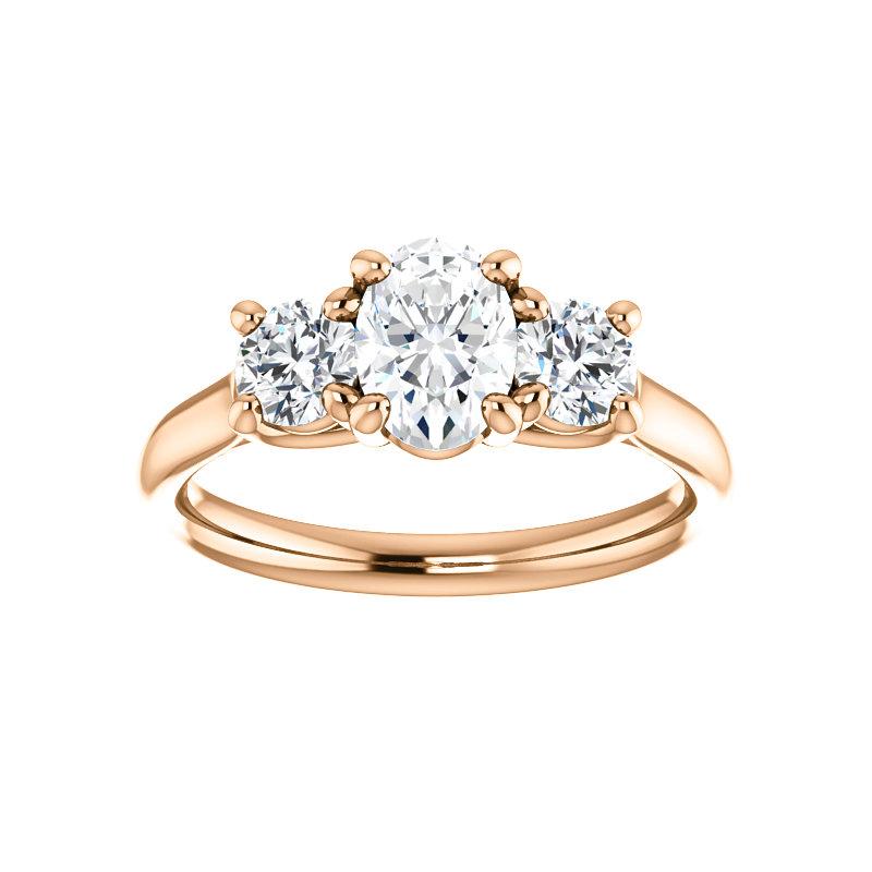 The Meghan Oval Moissanite Engagement Threestone Ring Setting Rose Gold