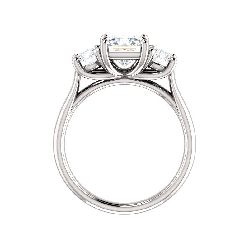 The Meghan Princess Moissanite Engagement Threestone Ring Setting White Gold Side Profile