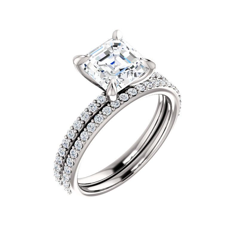 The Kathe Asscher Moissanite Ring moissanite engagement ring solitaire setting white gold with matching band