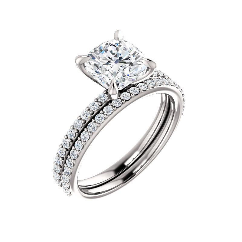 The Kathe Cushion lab diamond ring engagement ring solitaire setting white gold with matching band