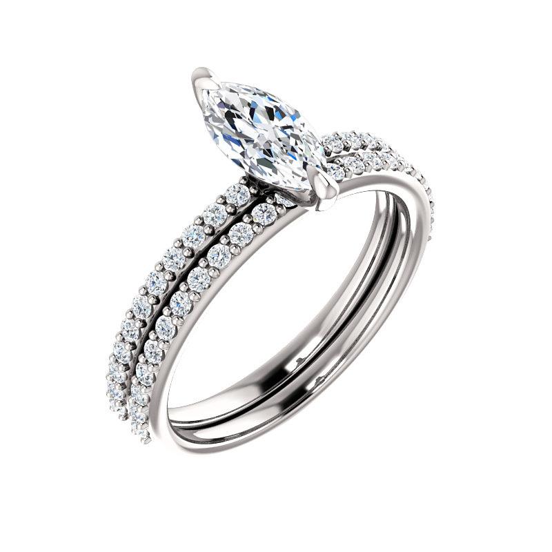 The Kathe Marquise Lab Diamond Ring Lab Diamond Engagement Ring solitaire setting white gold with matching band