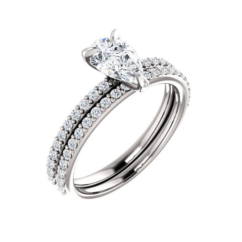 The Kathe Pear Moissanite Ring moissanite engagement ring solitaire setting white gold with matching band
