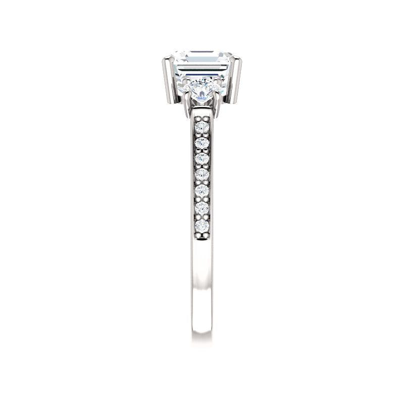 The Weston asscher moissanite engagement ring solitaire setting white gold band profile