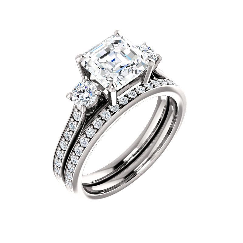 The Weston asscher moissanite engagement ring solitaire setting white gold with matching band