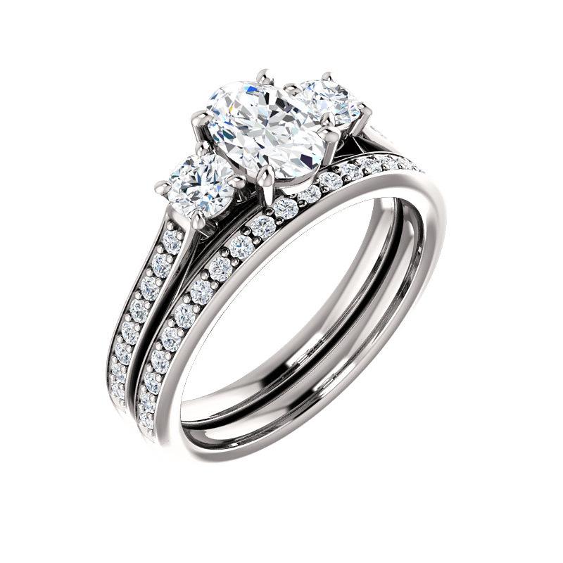 The Weston oval moissanite engagement ring solitaire setting white gold with matching band