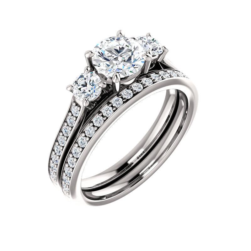 The Weston round moissanite engagement ring solitaire setting white gold with matching band