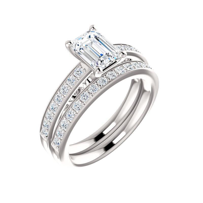 The Amelia Moissanite emerald moissanite engagement ring solitaire setting white gold with matching band