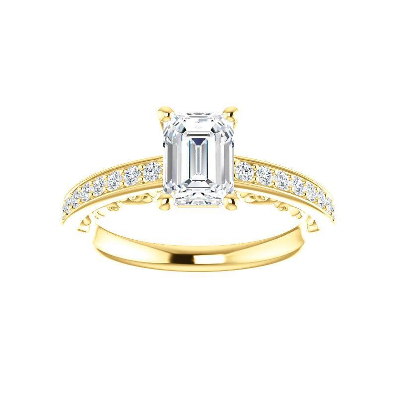 The Amelia Moissanite emerald moissanite engagement ring solitaire setting yellow gold