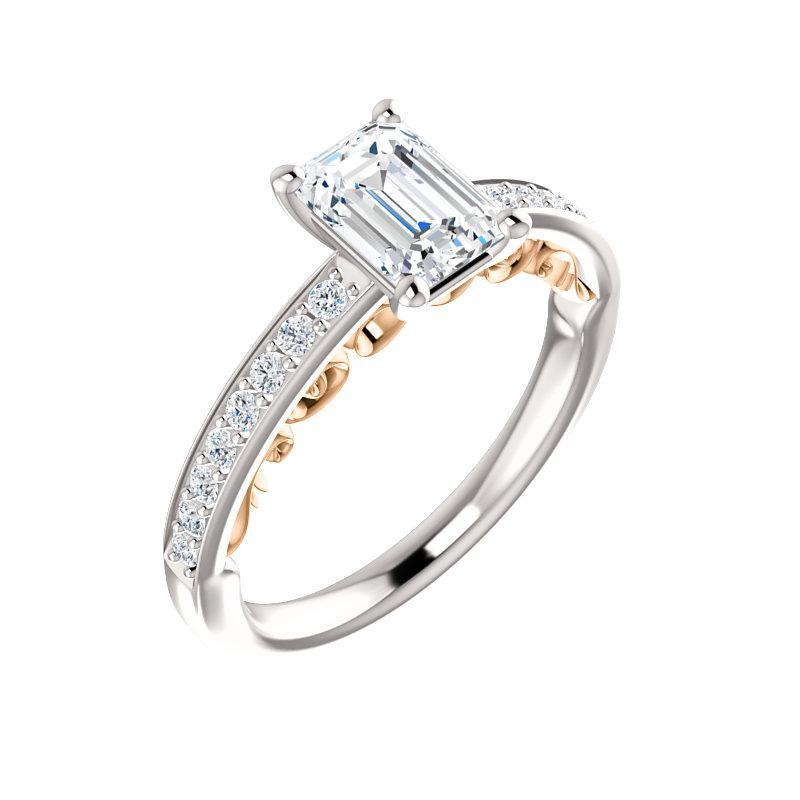 The Amelia Lab Grown Diamond emerald lab diamond engagement ring solitaire setting white gold and rose gold accent