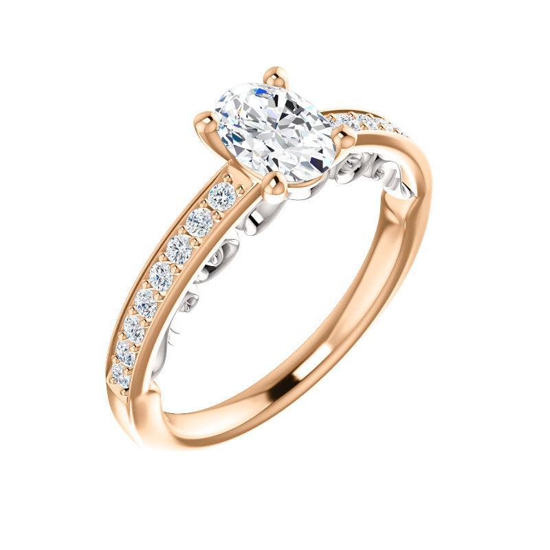 The Amelia Lab Diamond oval lab diamond engagement ring solitaire setting rose gold and white accent