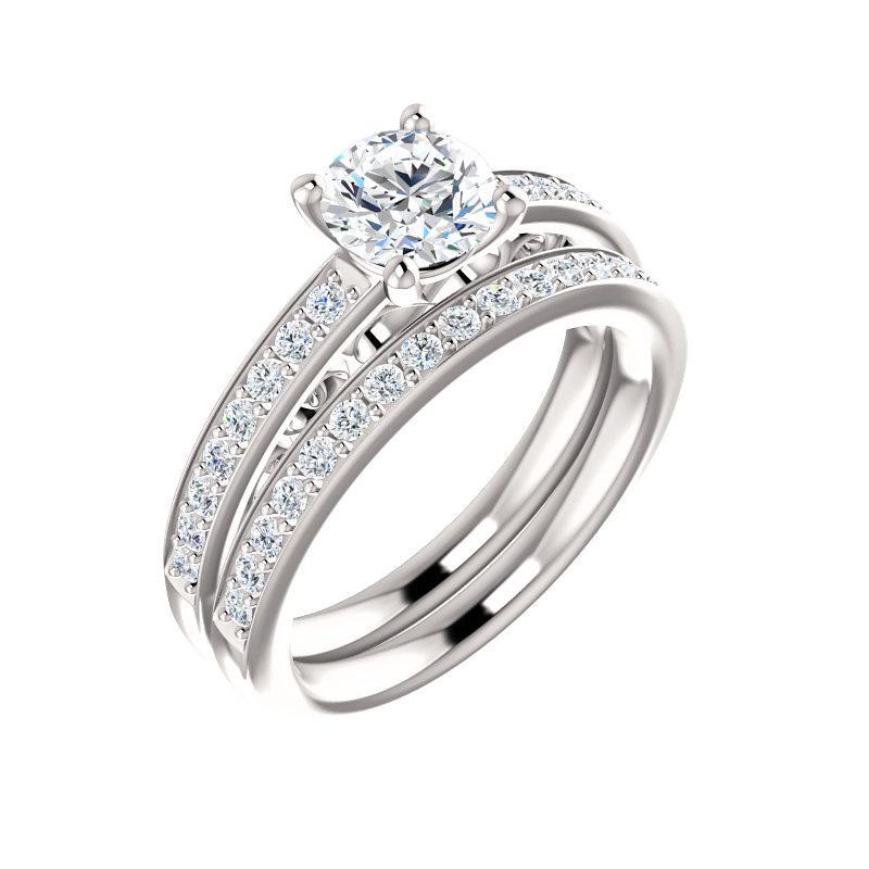 The Amelia Lab Diamond round engagement ring solitaire setting white gold with matching band