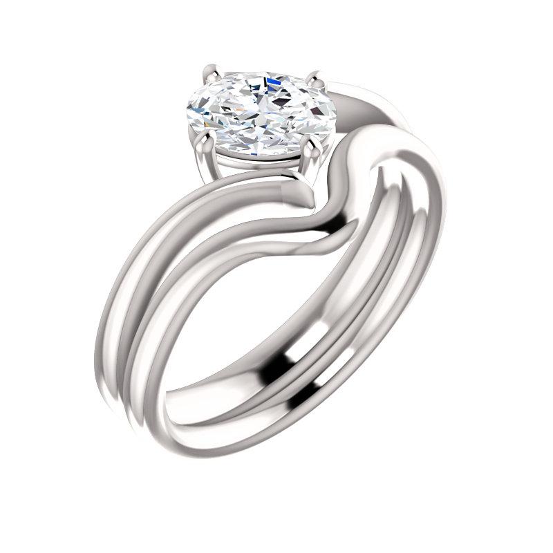 The Interlace Oval Moissanite Engagement Ring Solitaire Setting White Gold With Matching Band