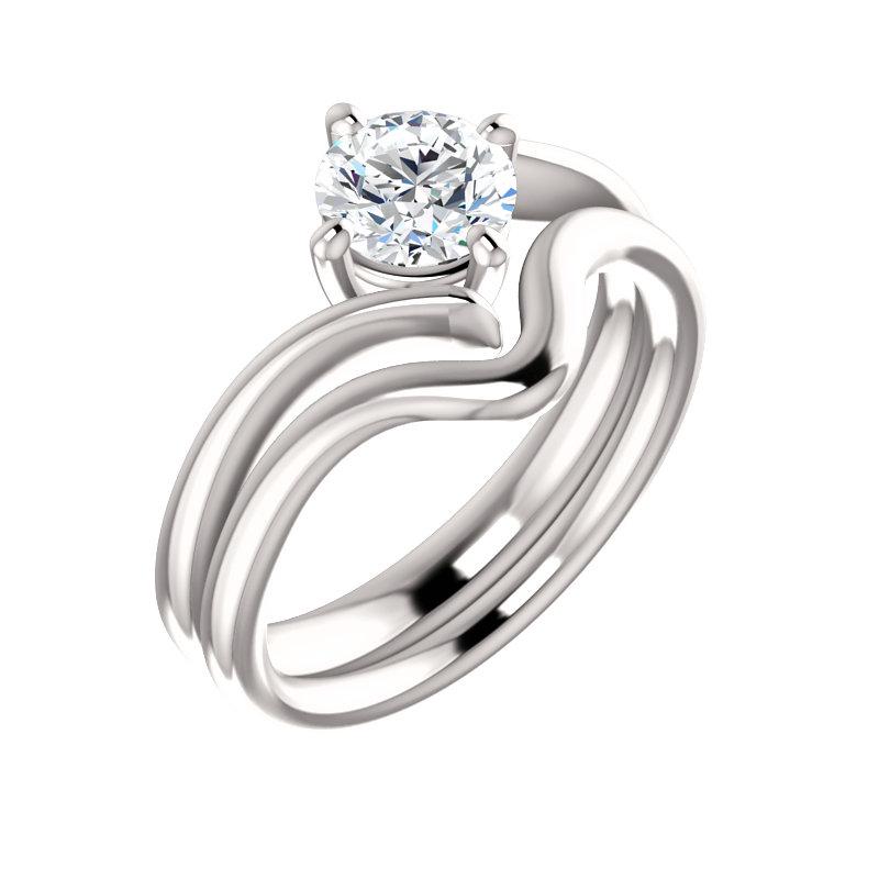 The Interlace Round Moissanite Engagement Ring Solitaire Setting White Gold With Matching Band