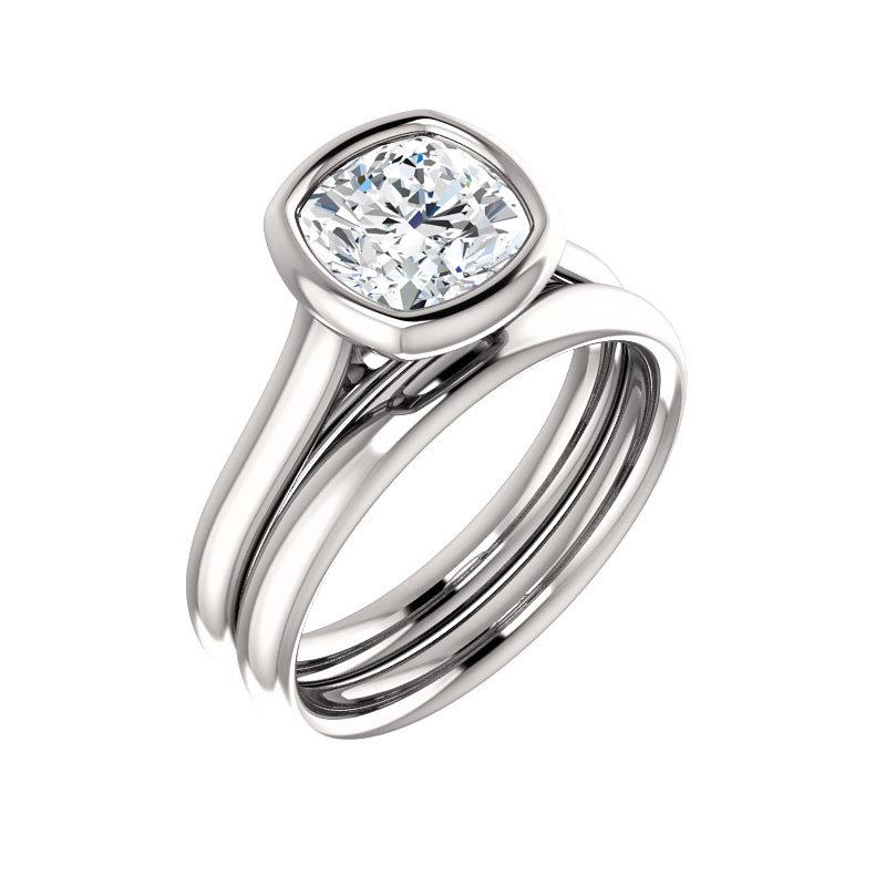 The Debra Cushion Moissanite Engagement Ring Rope Solitaire Setting White Gold With Matching Band
