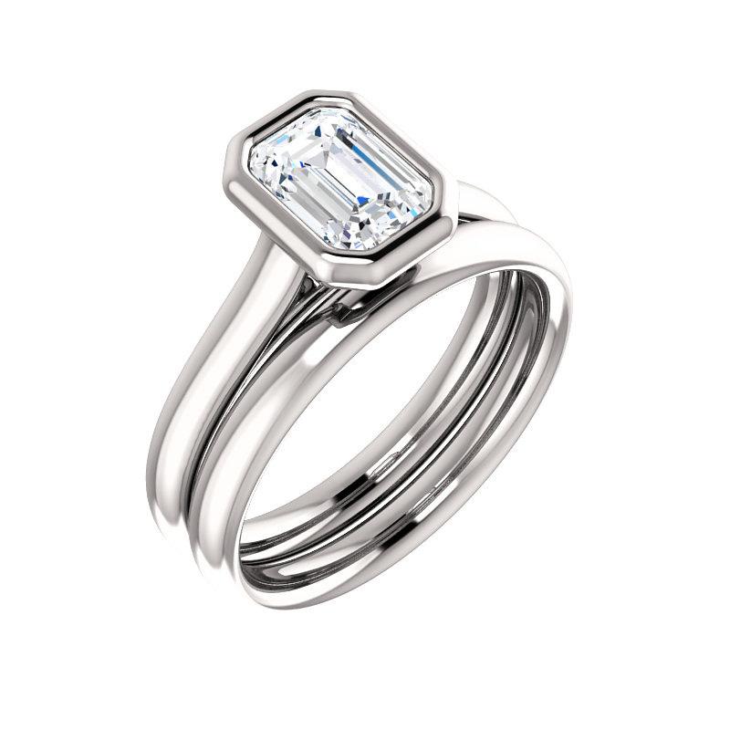 The Debra Emerald Moissanite Engagement Ring Rope Solitaire Setting White Gold With Matching Band