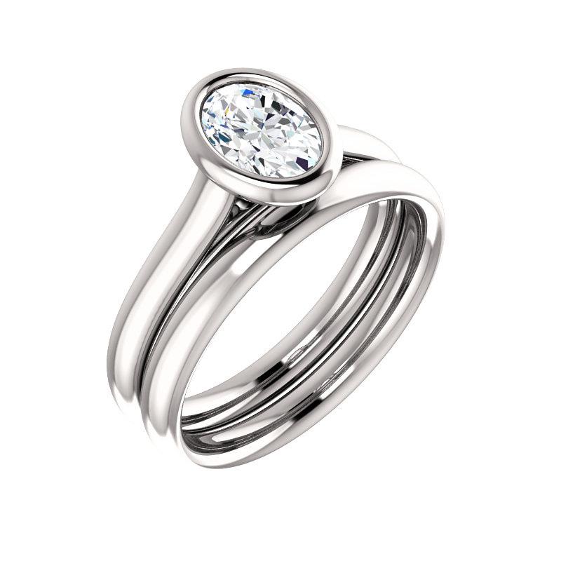 The Debra Oval Moissanite Engagement Ring Rope Solitaire Setting White Gold With Matching Band