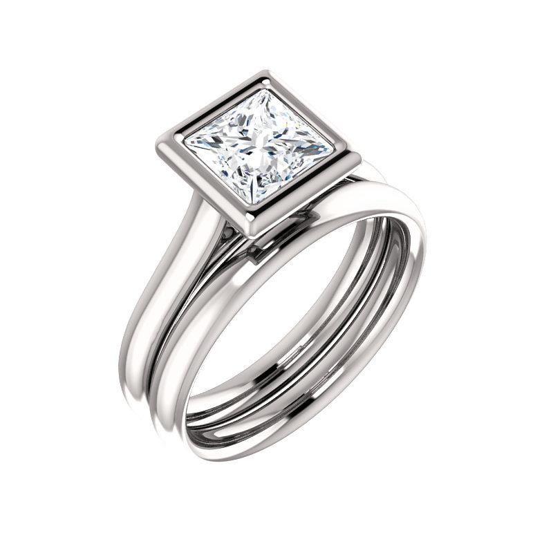 The Debra Princess Moissanite Engagement Ring Rope Solitaire Setting White Gold With Matching Band