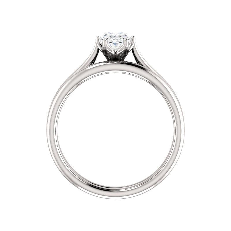 The Teresa Oval Moissanite Engagement Ring High Polished Solitaire Setting White Gold Side Profile