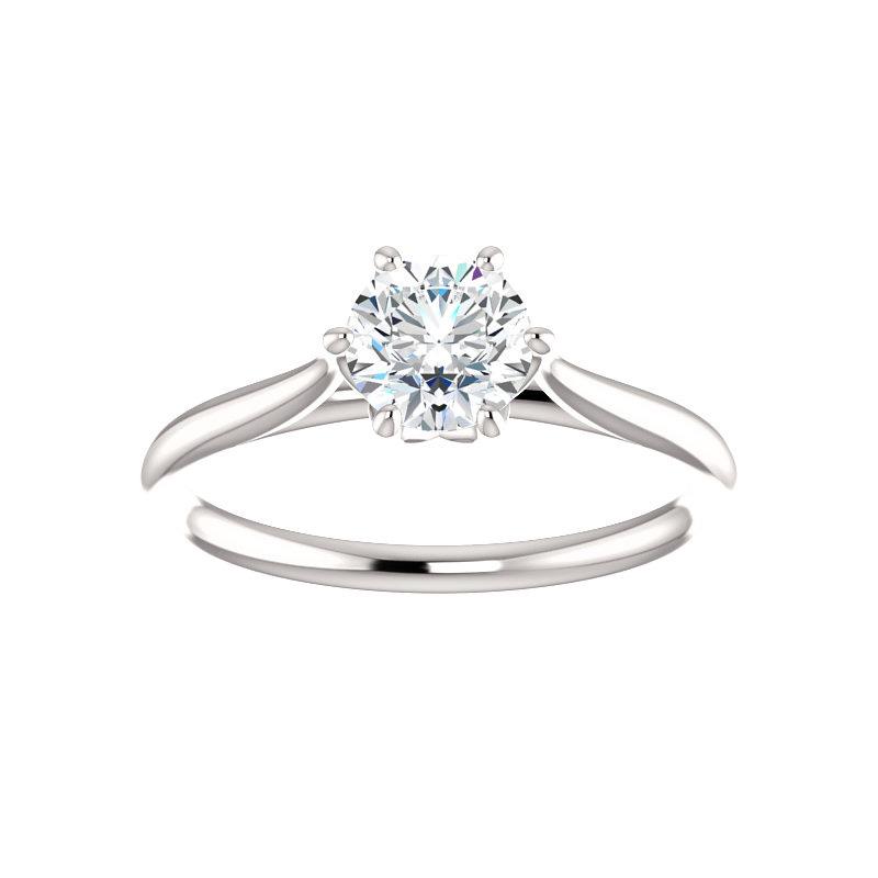 The Teresa Round Moissanite Engagement Ring High Polished Solitaire Setting White Gold