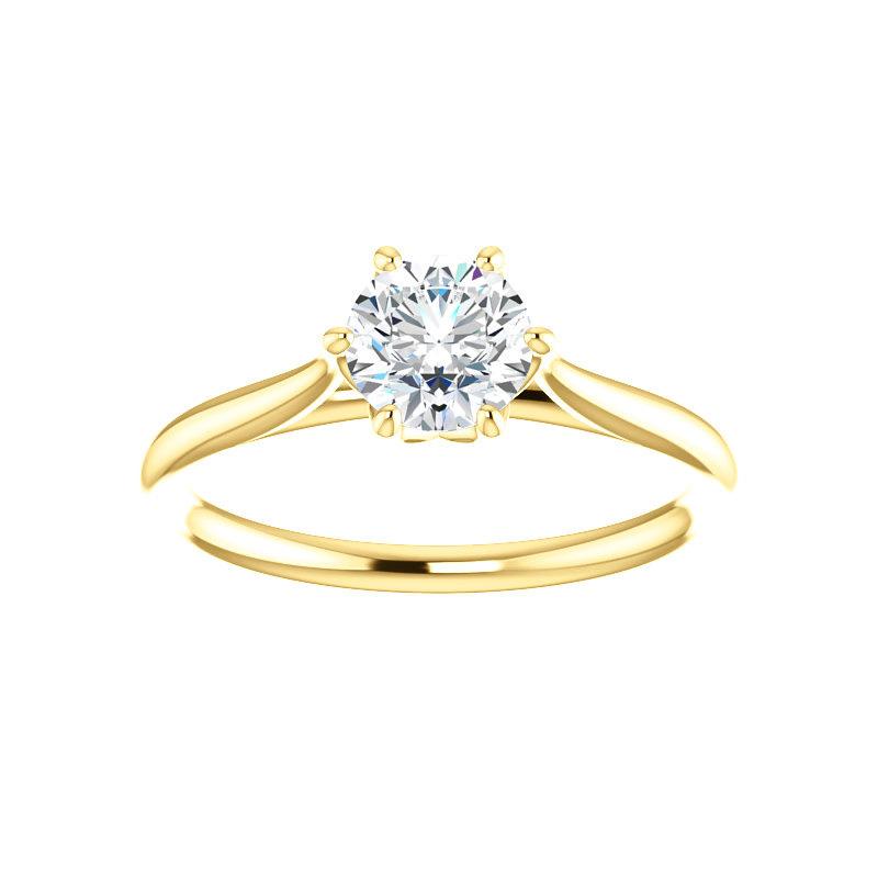 The Teresa Round Moissanite Engagement Ring High Polished Solitaire Setting Yellow Gold